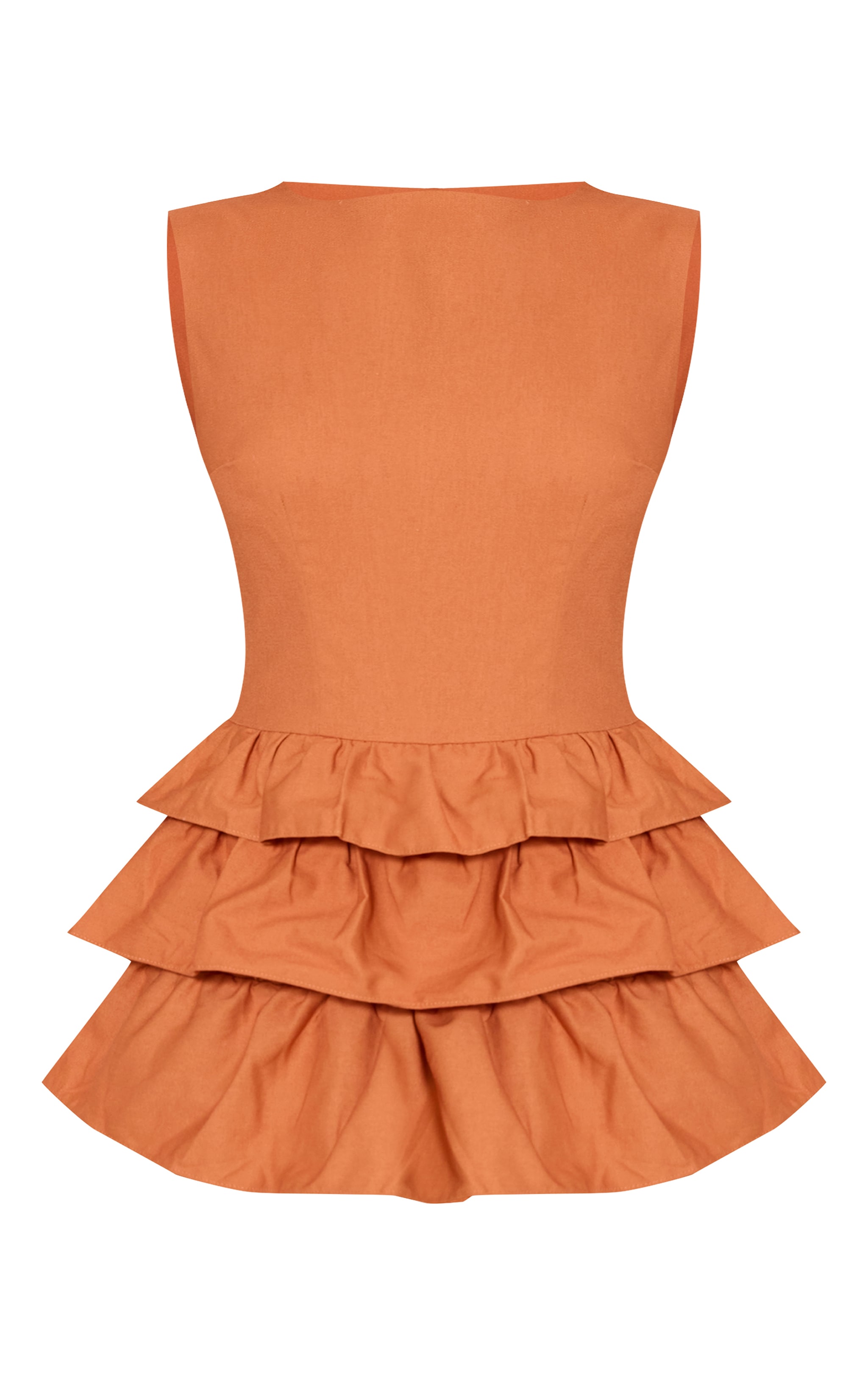 Rust Linen Look Frill Romper image 5
