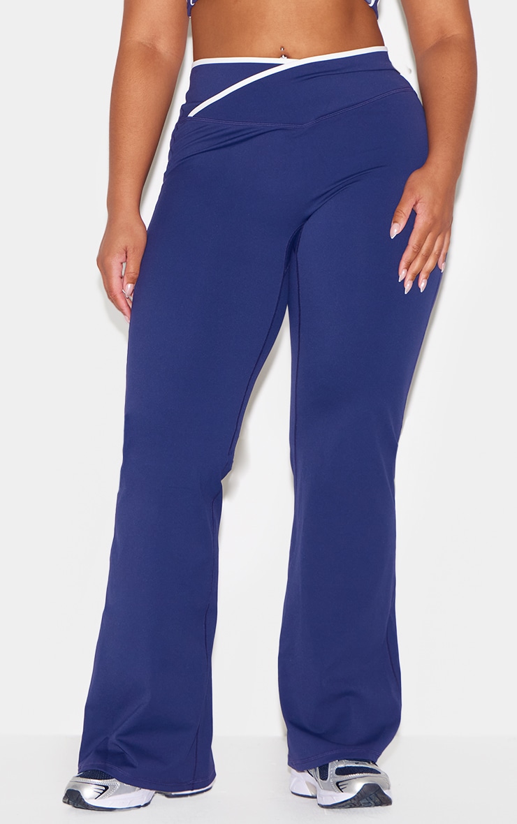Navy Sculpt Binding Wrap Contrast Waist Yoga Pants image 7