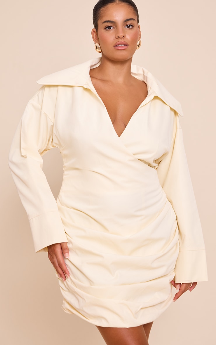 Plus Butter Yellow. Plunge Deep Cuff Shirt Dress image 1