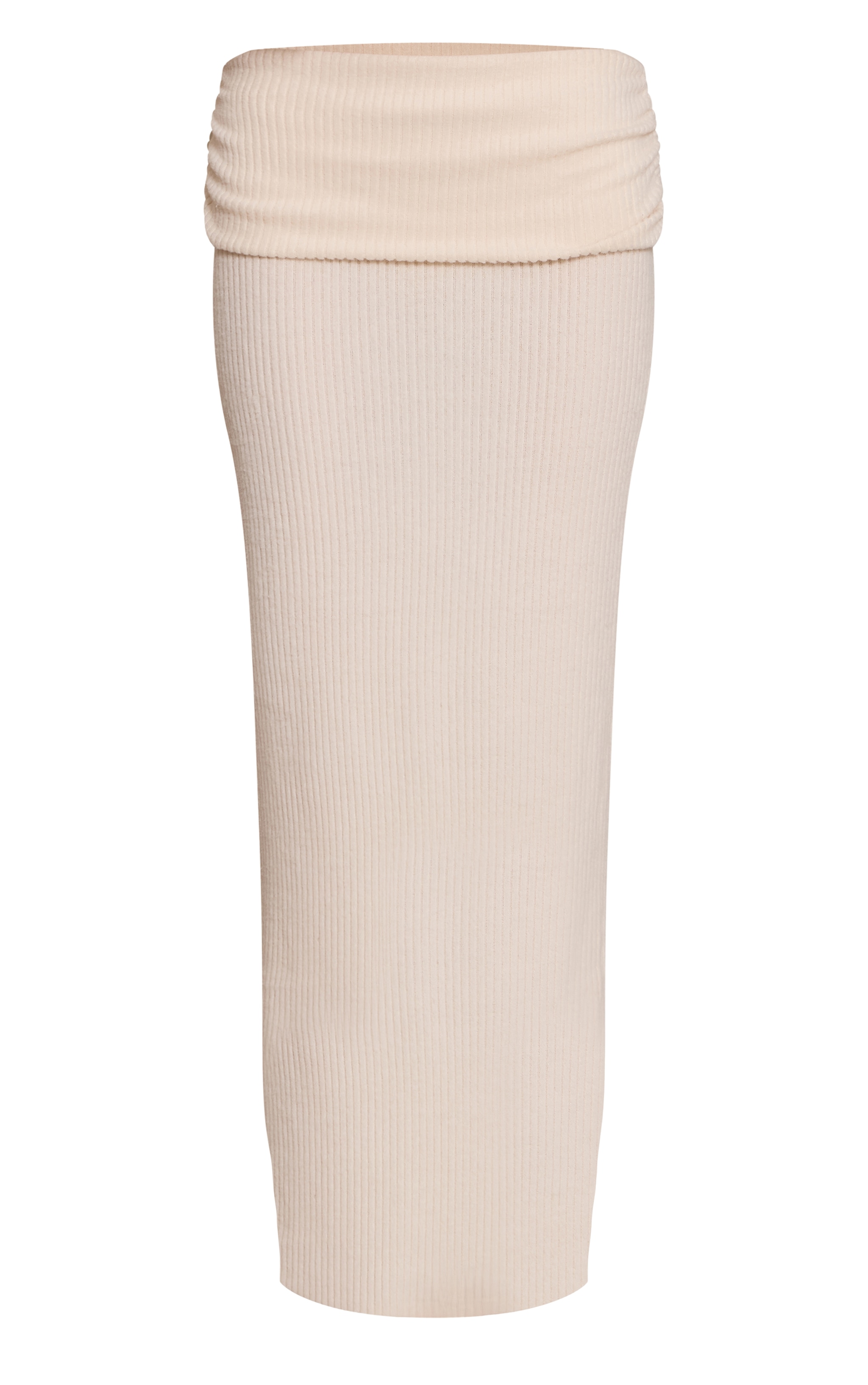 Cream Soft Rib Ruched Fold Over Maxi Skirt   image 5