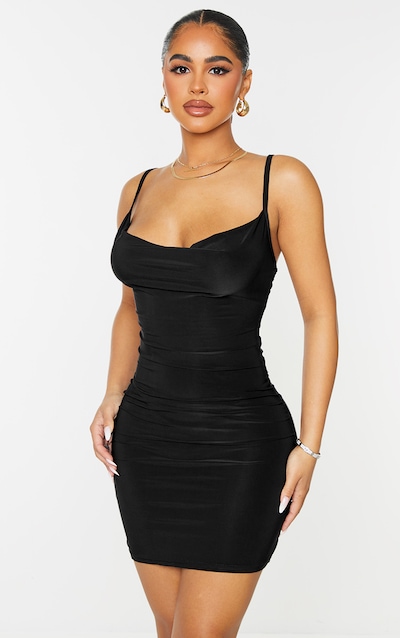 Petite Black Slinky Cowl Neck Dress