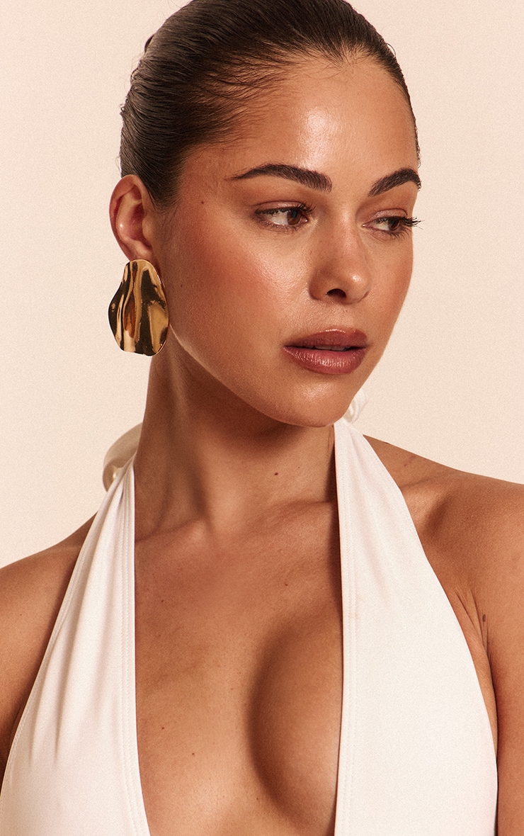 Gold Oversized Wave Abstract Statement Earrings image 1