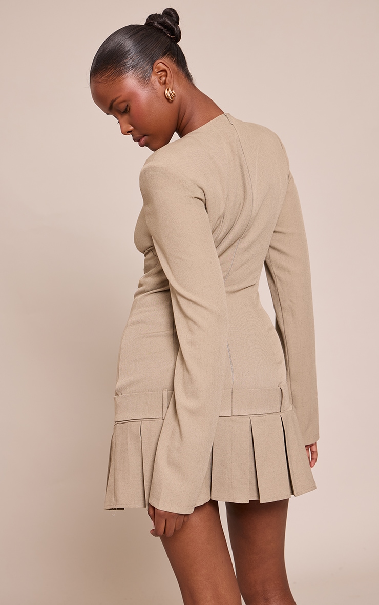 Light Grey Woven Belt Pleated Mini Shift Dress image 2