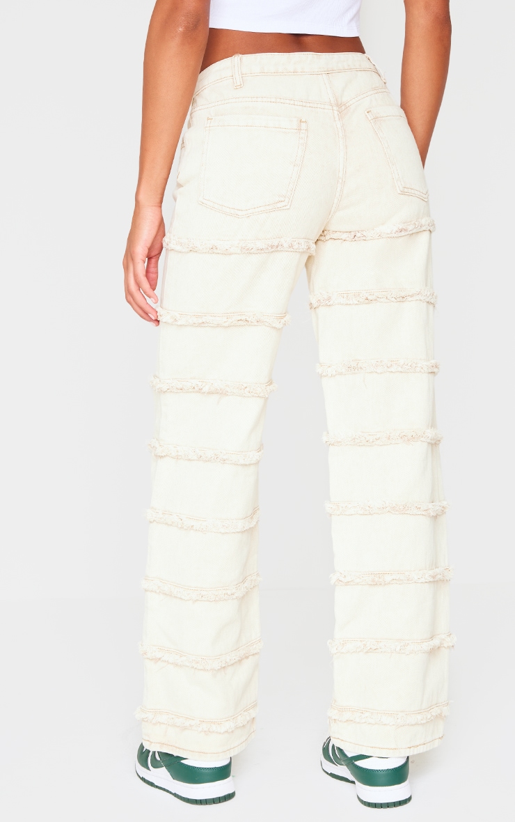 Washed Stone Frayed Striped Seam Wide Leg Jeans image 3