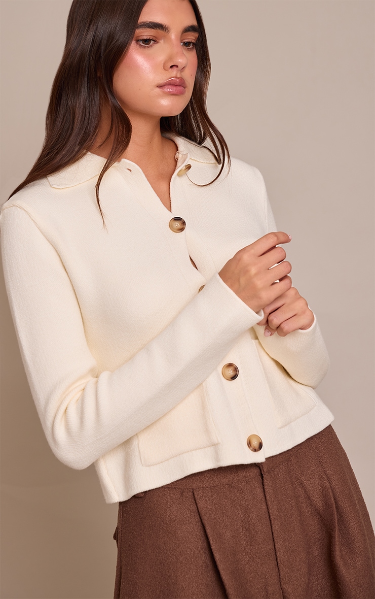Cream Pocket Detail Button Down Knitted Cardigan image 4