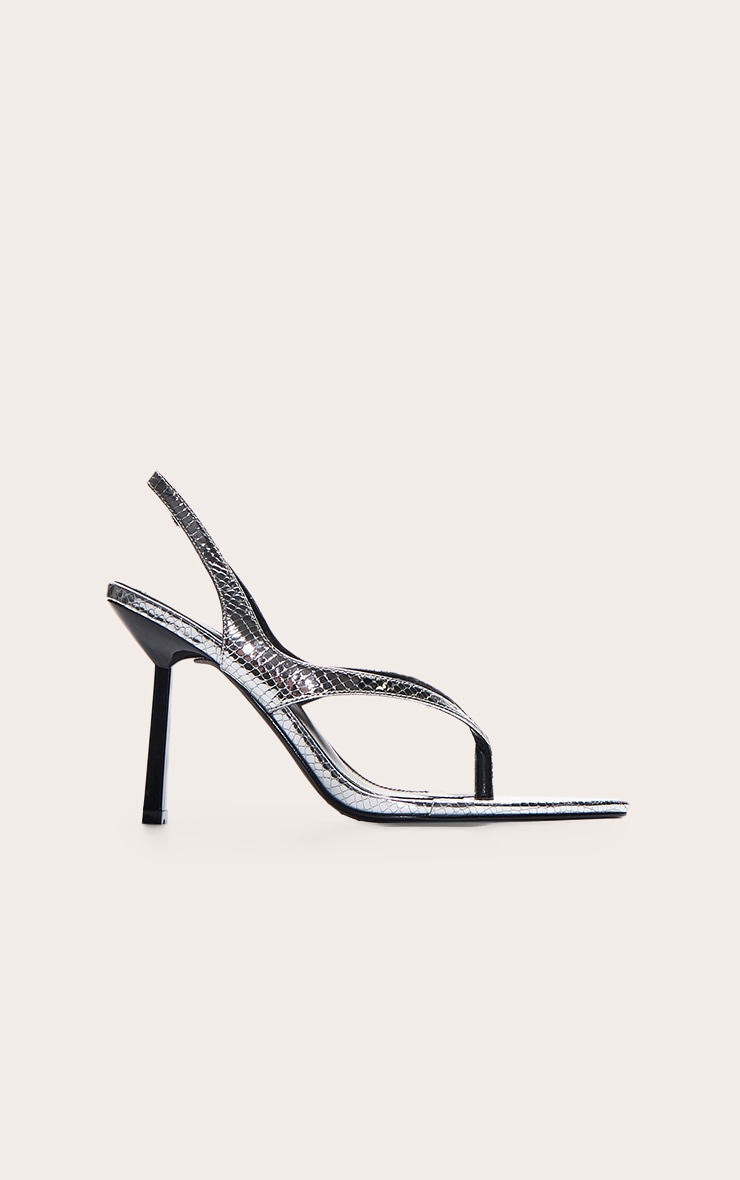 Silver Toe Thong Almond Toe High Heeled Sandals image 2