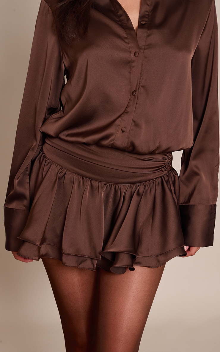 Chocolate Satin Ruffle Mini Skirt image 2