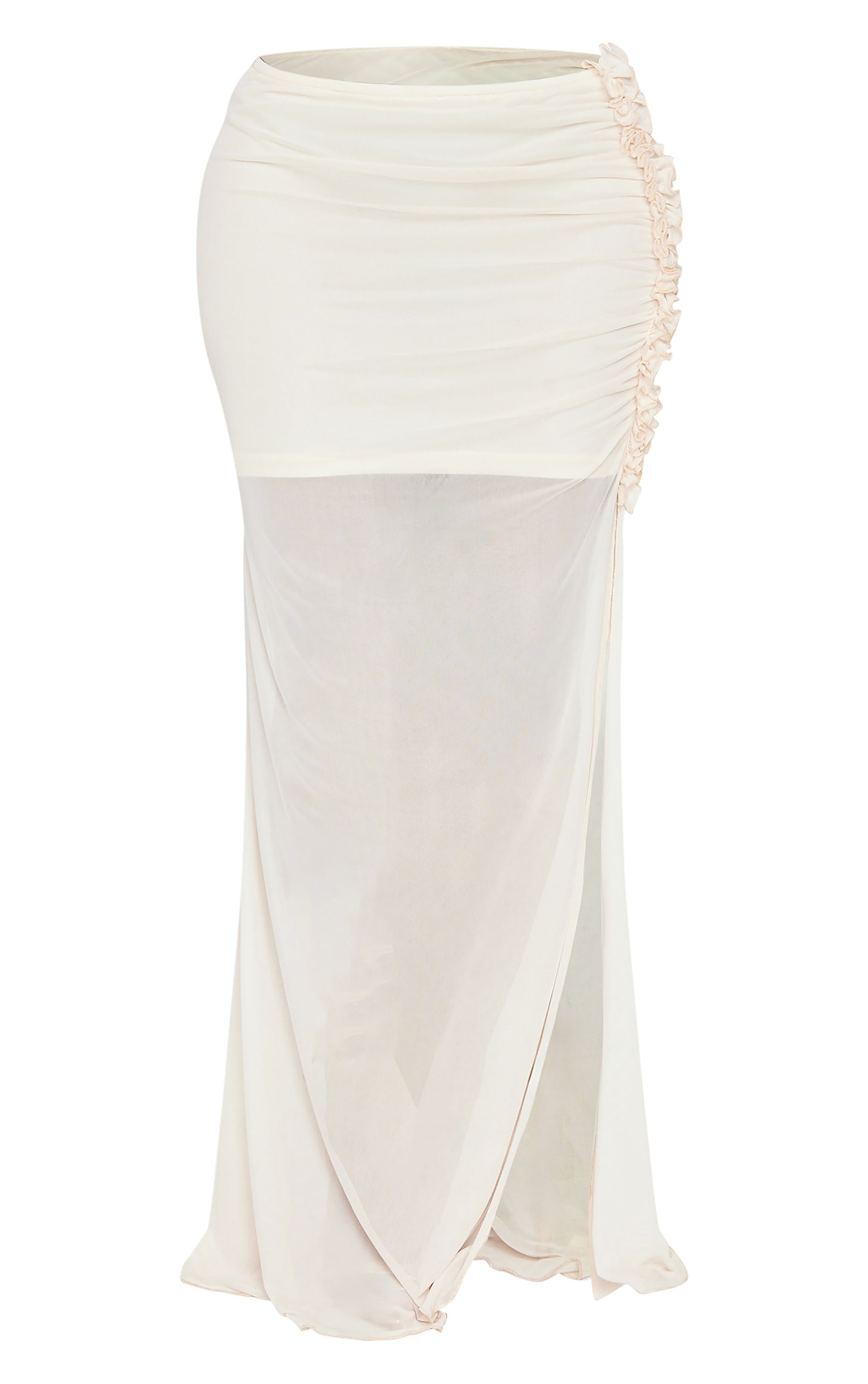 Shape Cream Low Rise Frill Detail Side Split Maxi Skirt image 5