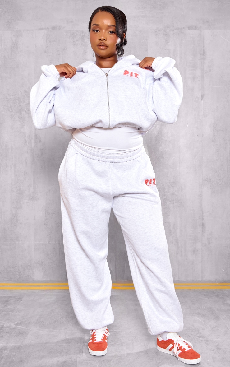 PRETTYLITTLETHING Plus Ash Grey Plus Elasticated Hem Zip Up Hoodie image 3