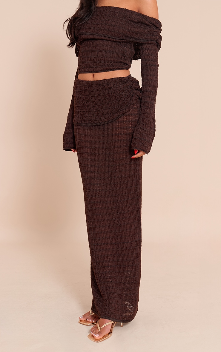 Tall Jupe en maille tricot texturée chocolat à détail replié image 1