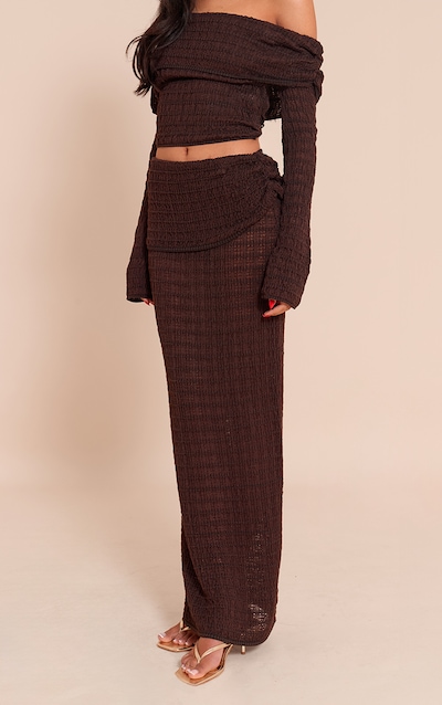 Tall Jupe en maille tricot texturée chocolat à détail replié