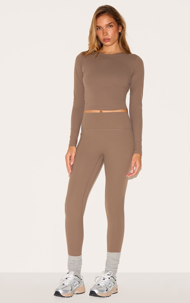 Brown Sculpt Long Sleeve Gym Top | Activewear