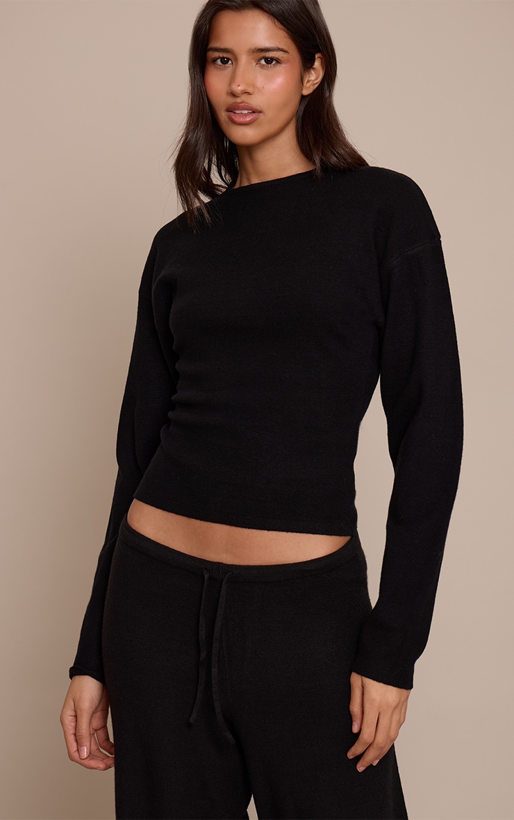Tall Black Cocoon Sleeve Cinched Long Sleeve T Shirt