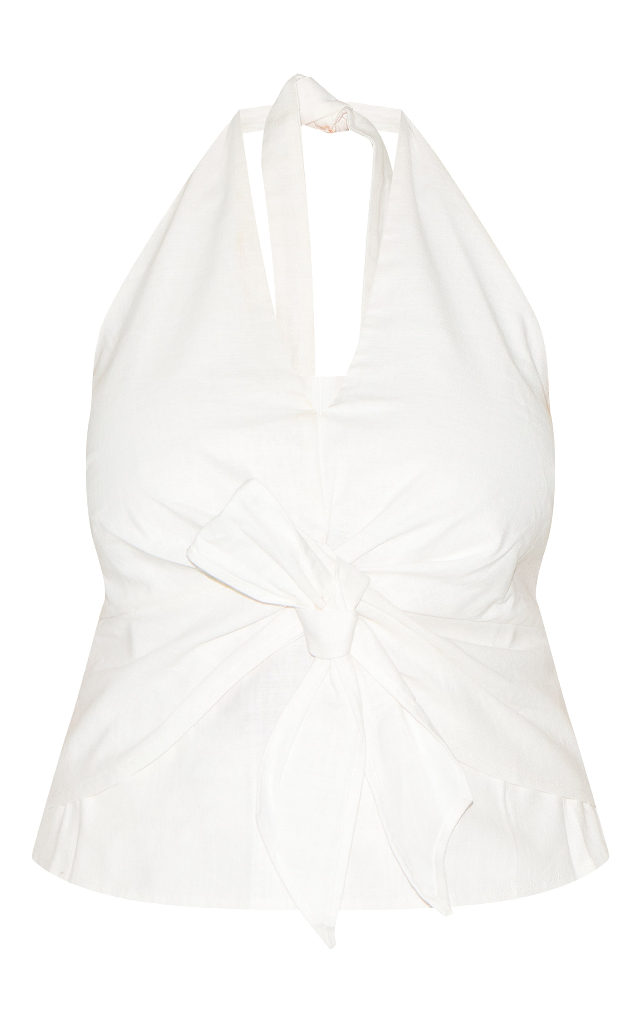 Plus White Linen Twist Front Halter Neck Top image 5