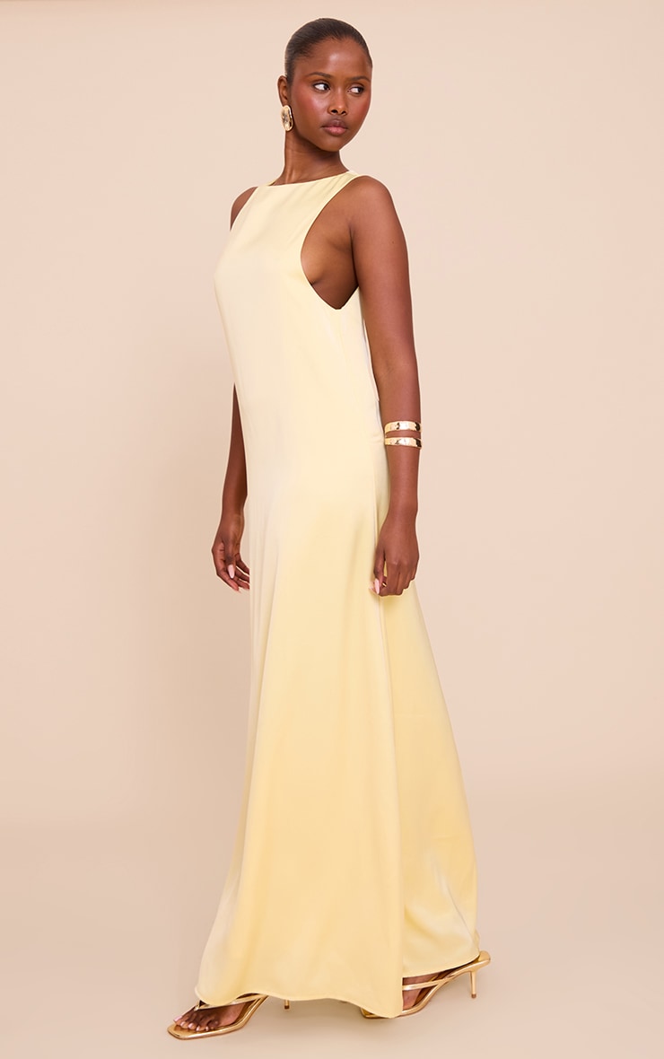  Lemon Satin Boat Neck Sleeveless Maxi Dress image 3