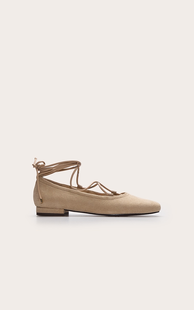 Stone Faux Suede Lace Up Ballet Flat image 2
