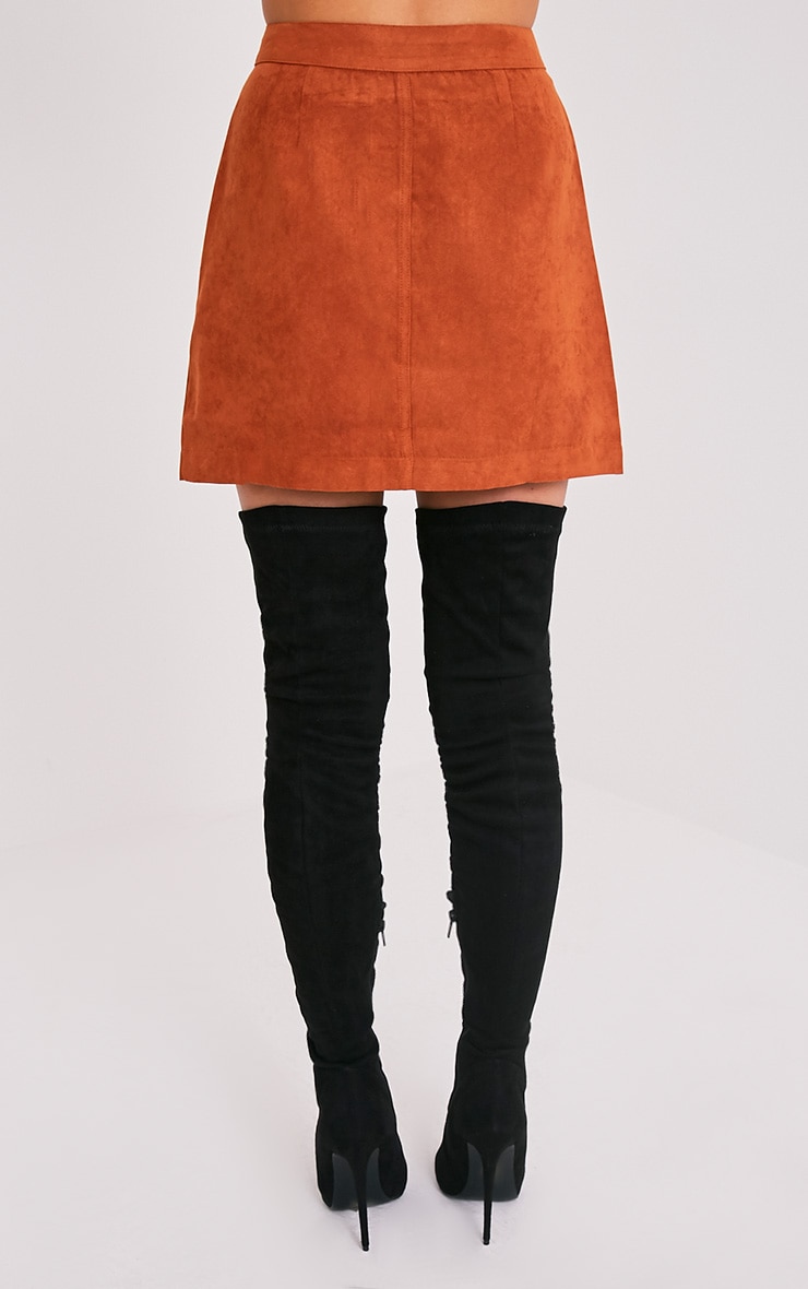 Carmelita Rust Suede Button Front Skirt PrettyLittleThing