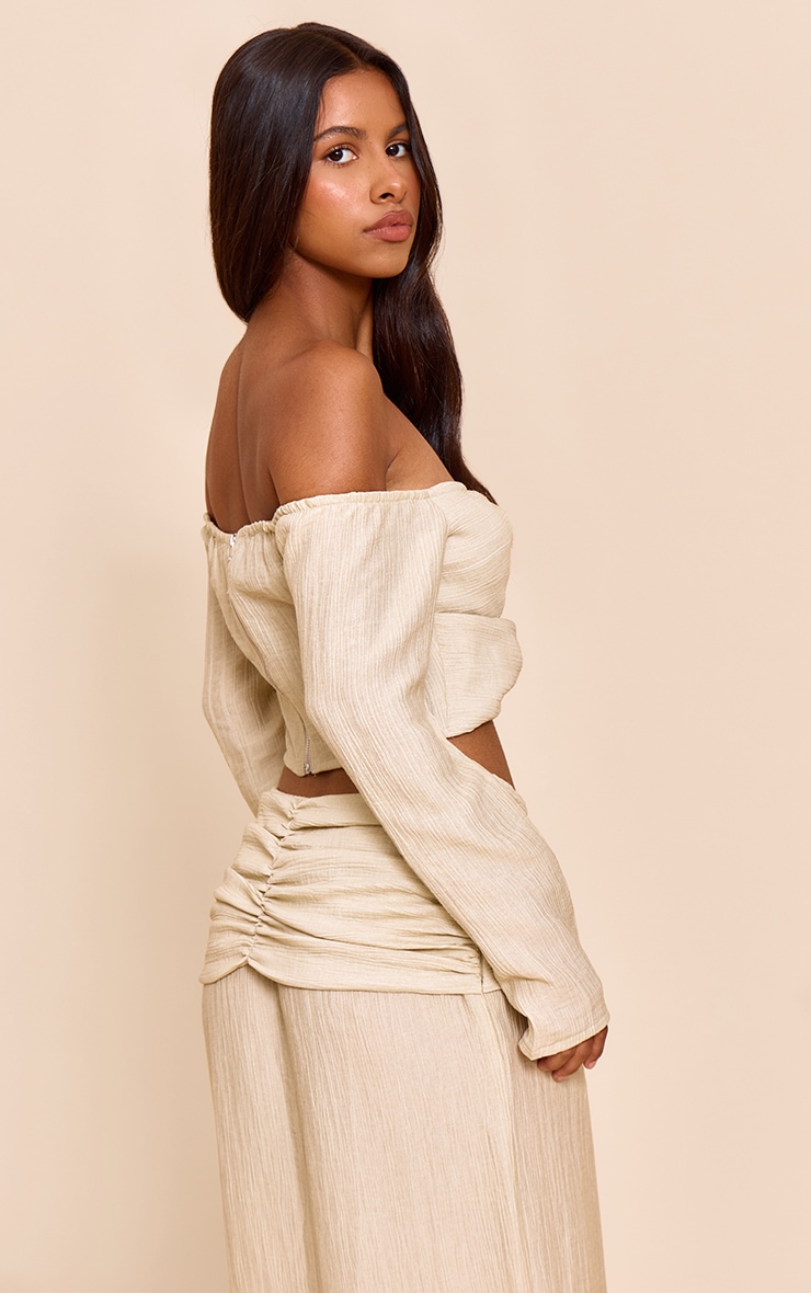 Petite Sand Trim Detail Bardot Top image 2