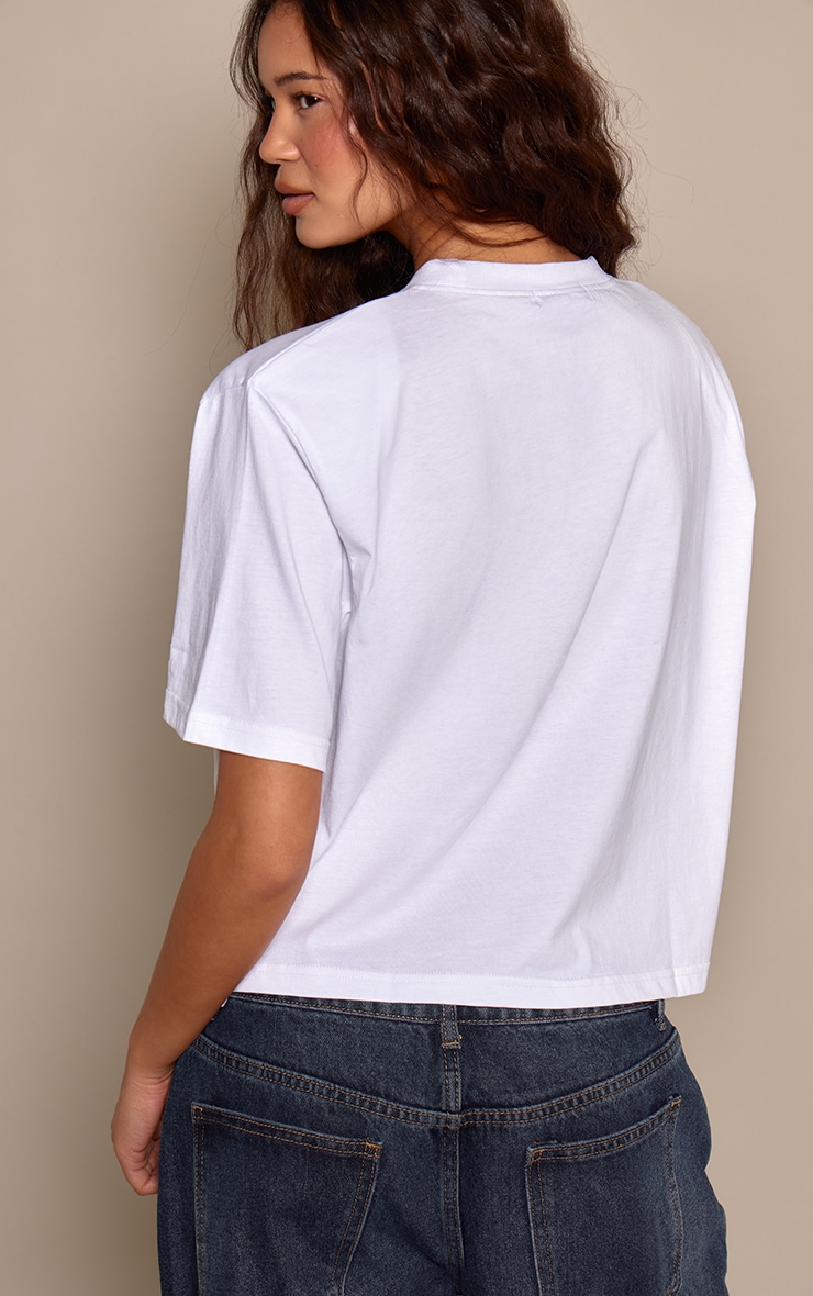 White Shoulder Detail Cropped Boxy T-Shirt image 2