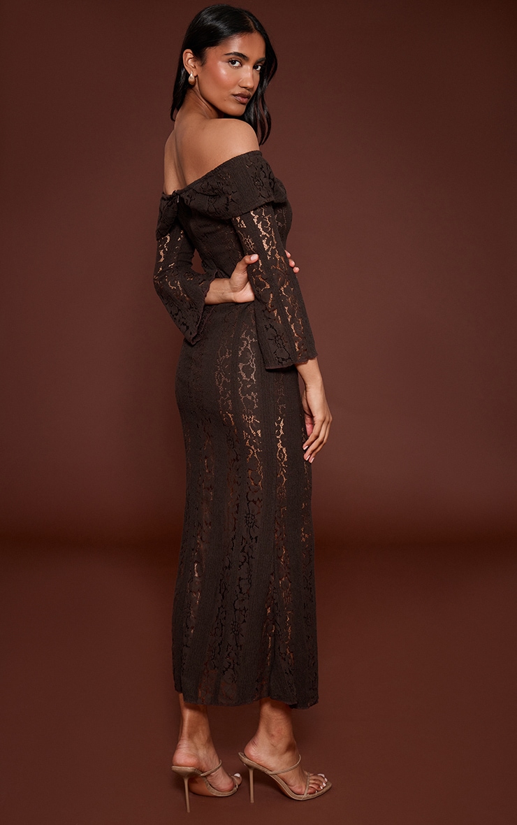 Chocolate Lace Fold Over Bandeau Maxi Dress image 2