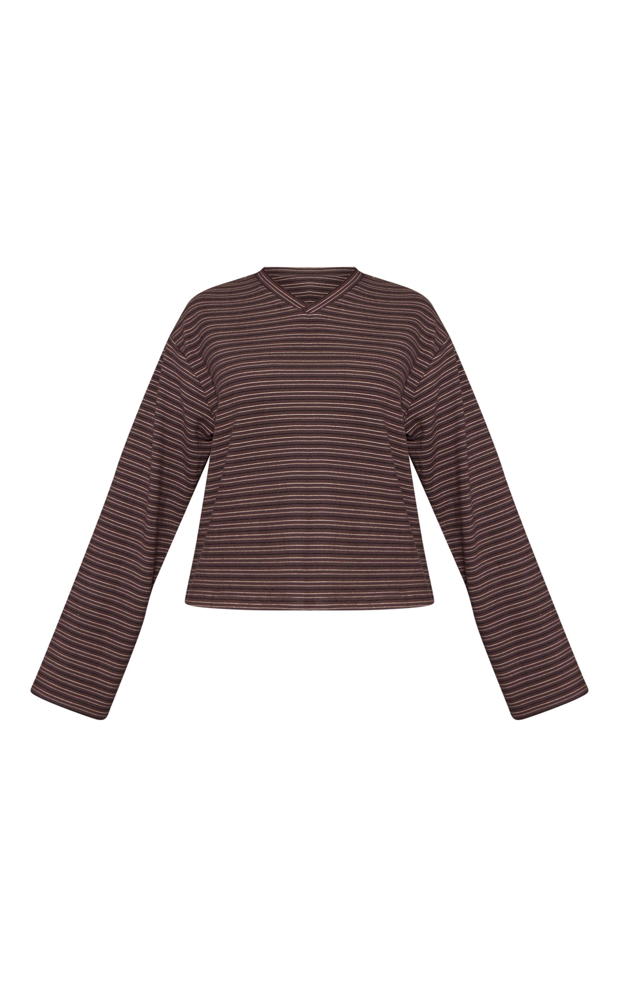 Petite Charcoal Stripe Soft Touch Cropped V Neck Top image 5