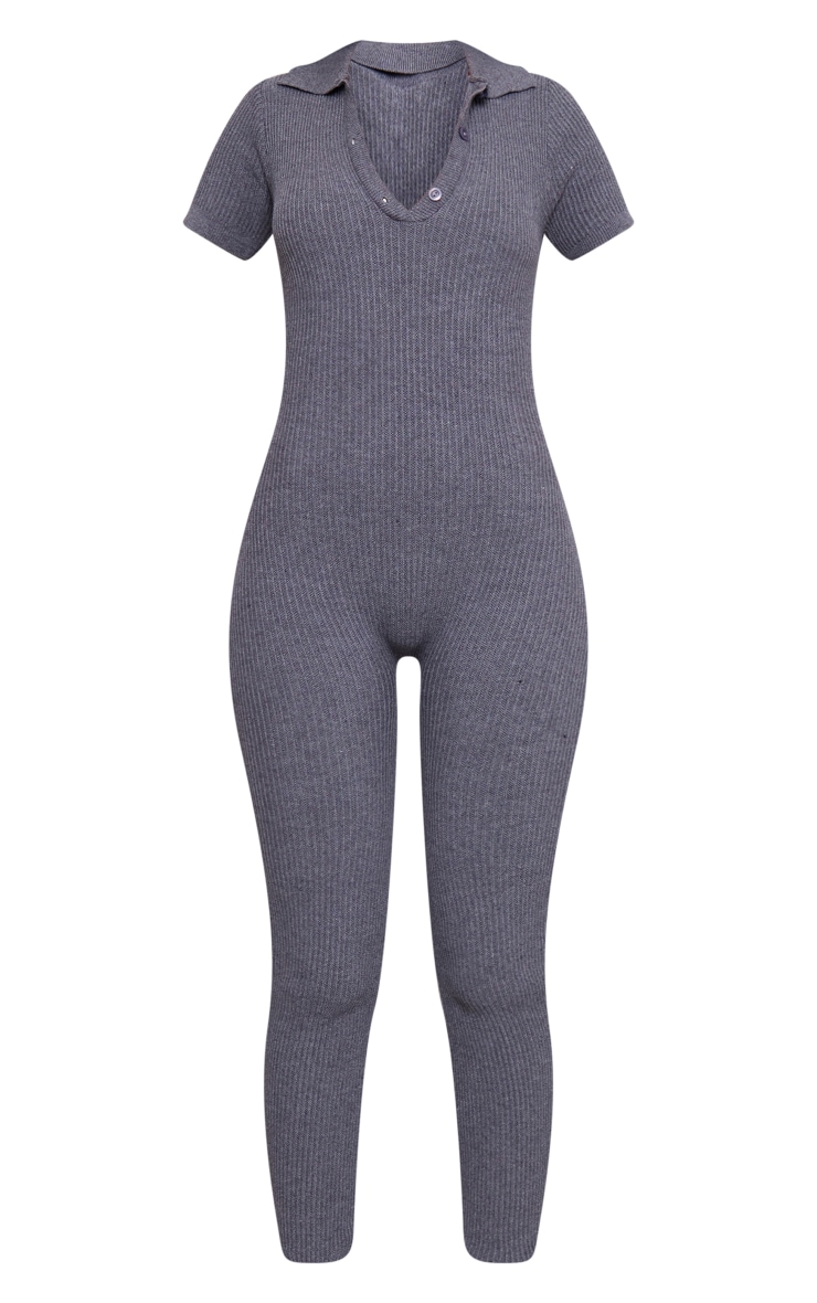 Tall Charcoal Knitted Rib Jumpsuit Tall PrettyLittleThing