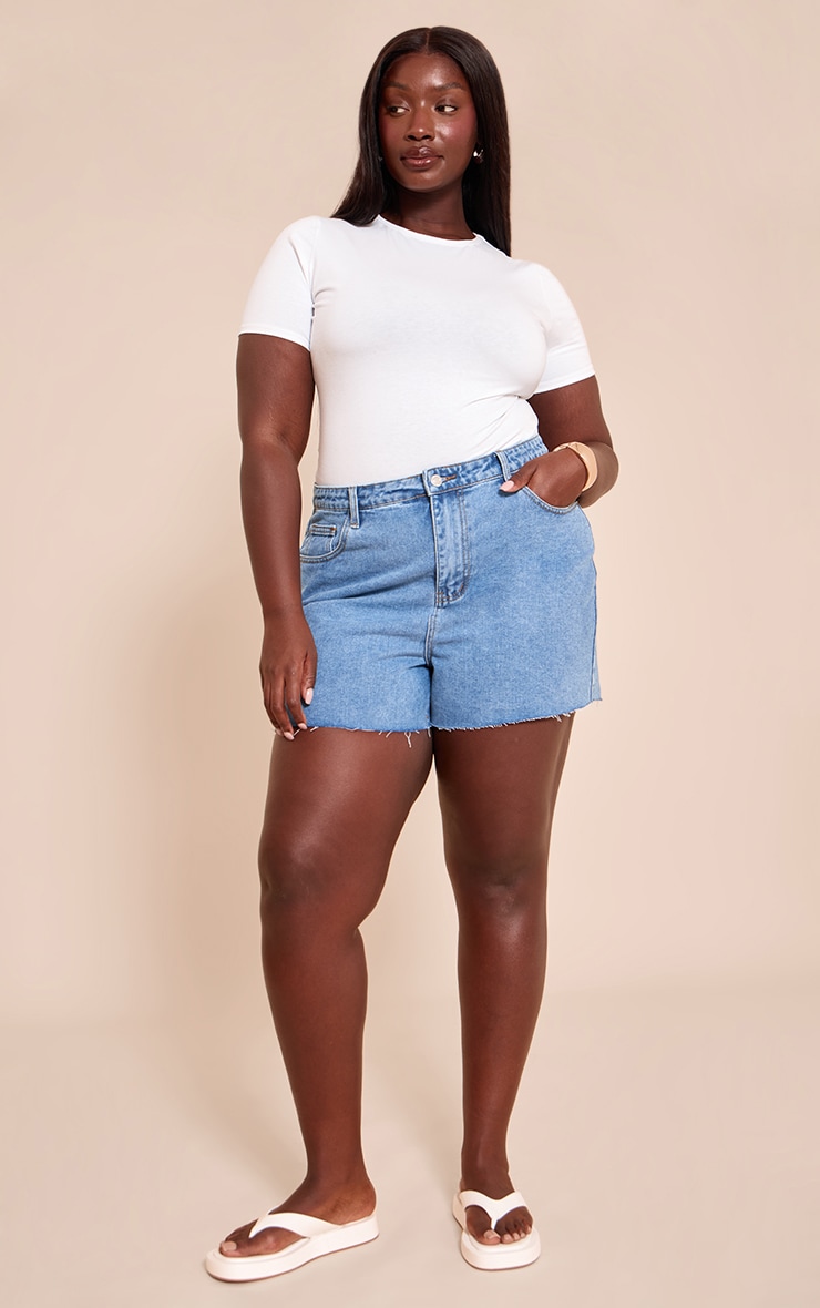 Plus White Cotton Crew Neck Short Sleeve Bodysuit image 3