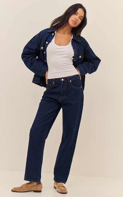 Indigo High Waist Straight Leg Jeans