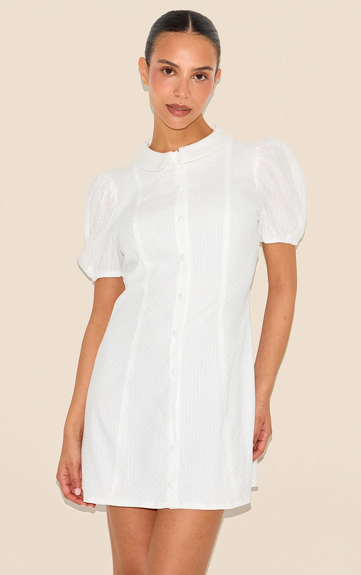 Petite White Textured Pleated Mini Dress image 1