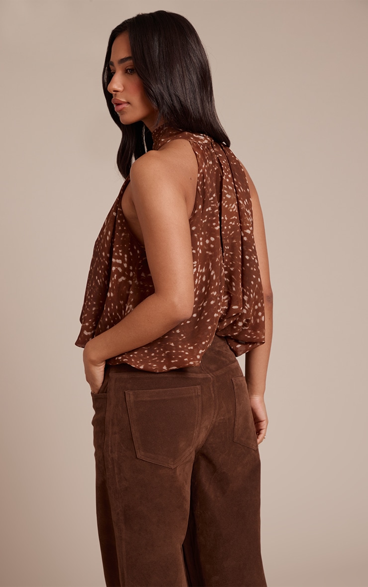 Petite Printed High Neck Ruffle Scarf Top image 2