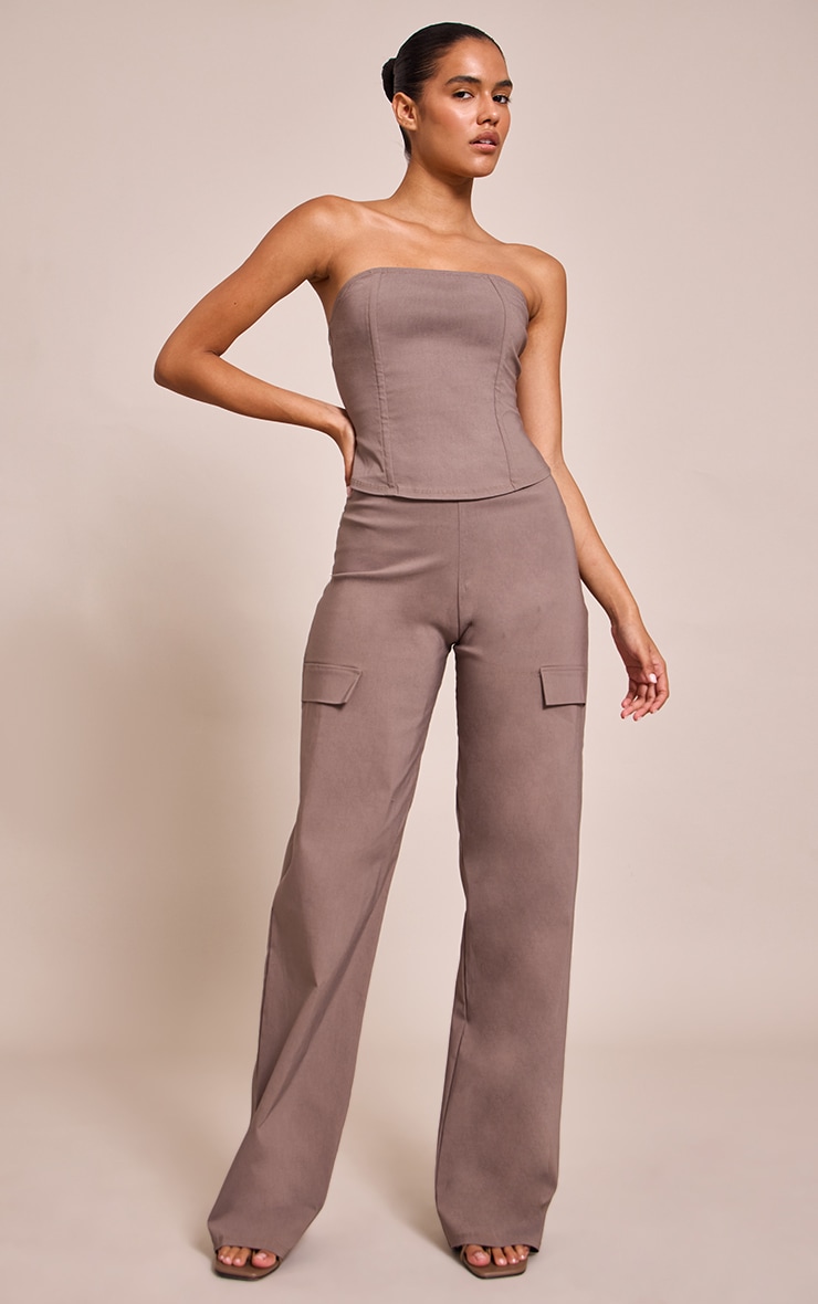 Deep Taupe Stretch Woven Bandeau Corset image 3