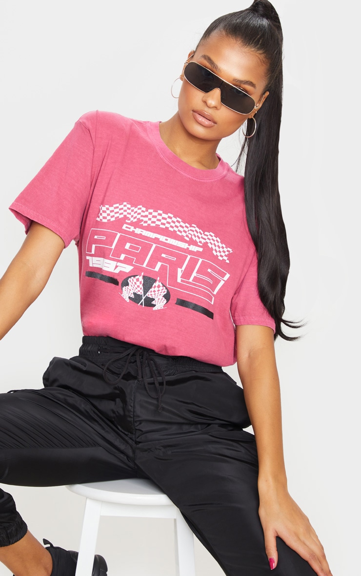 Tee-shirt rose à slogan Paris 1987