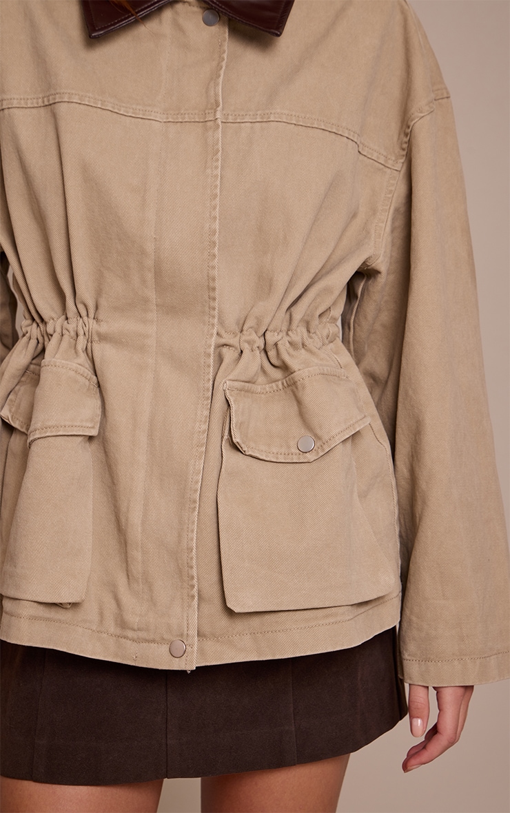 Stone Contrast Collar Cinched Denim Jacket image 4