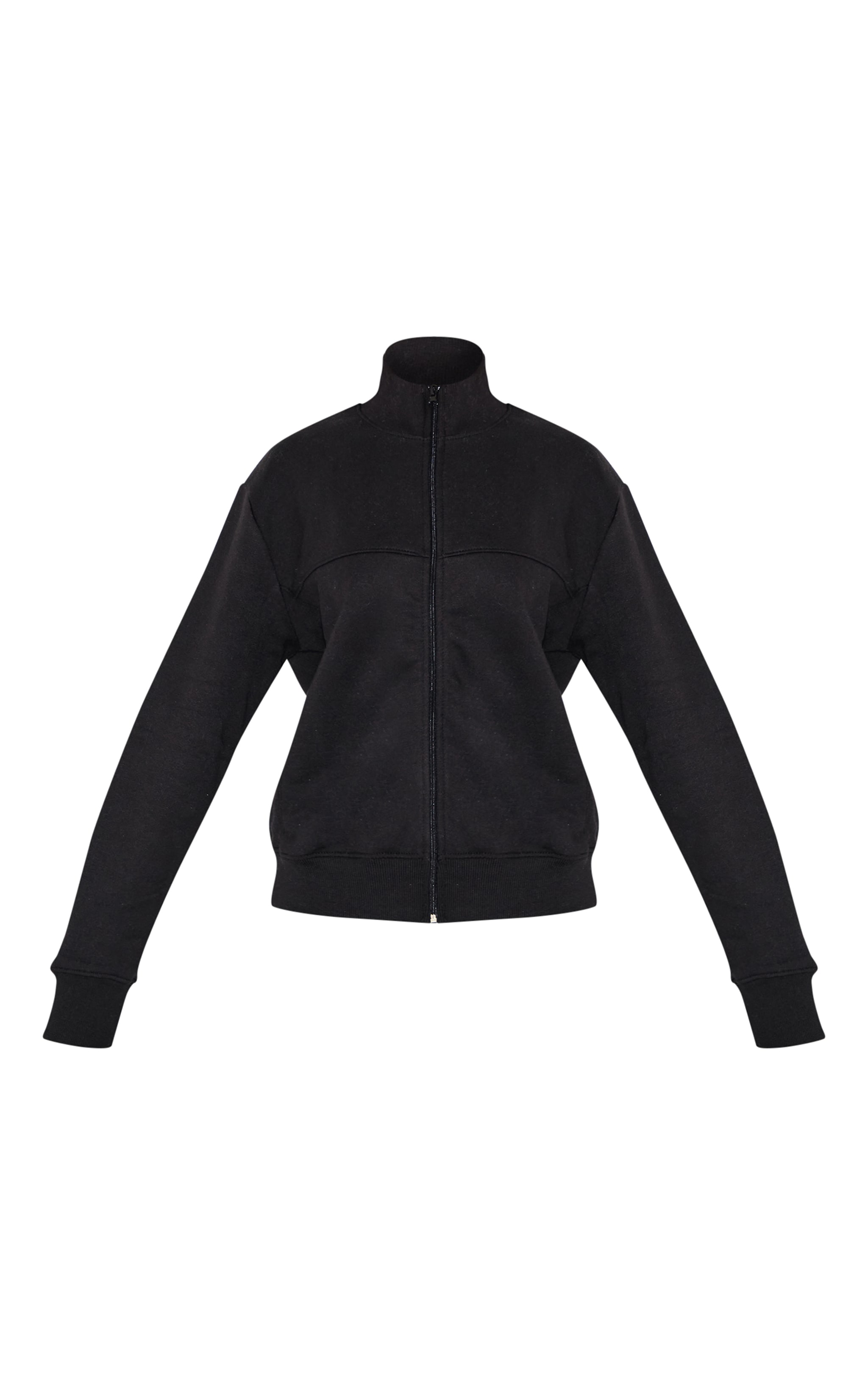 Petite Black Seam Detail Zip Through Track Top image 5