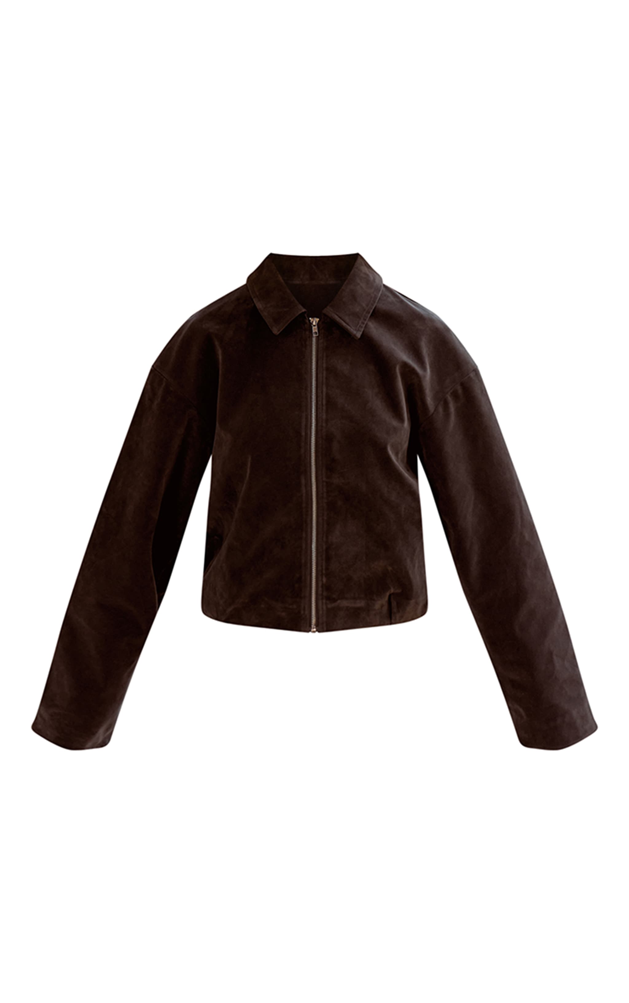 Khaki Suede Zip Up Pleated Cropped Jacket image 6
