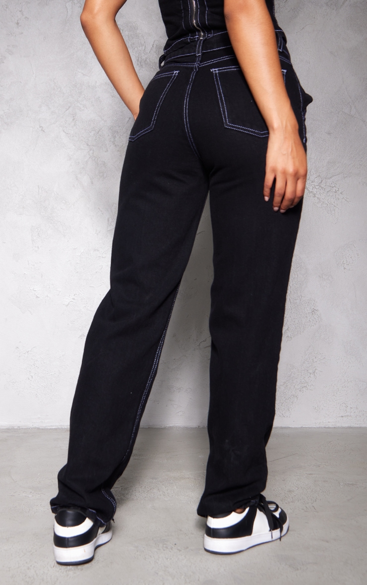 Black Contrast Seam Detail Straight Leg Jeans image 3