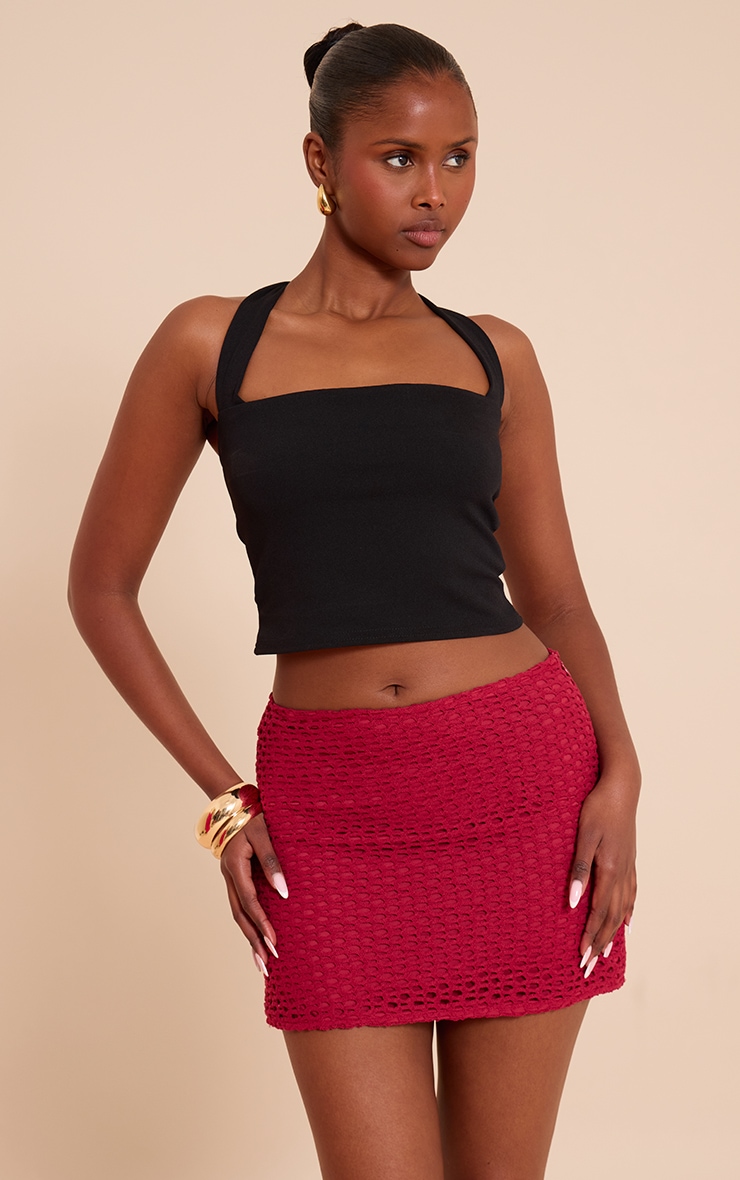 Deep Red Crochet Look Mini Skirt image 4