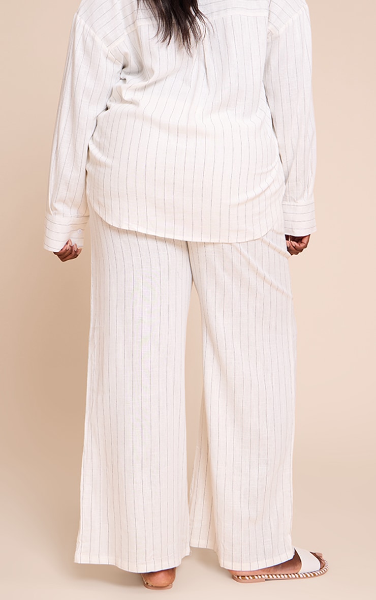 Plus Cream Pinstripe Casual Pants image 3