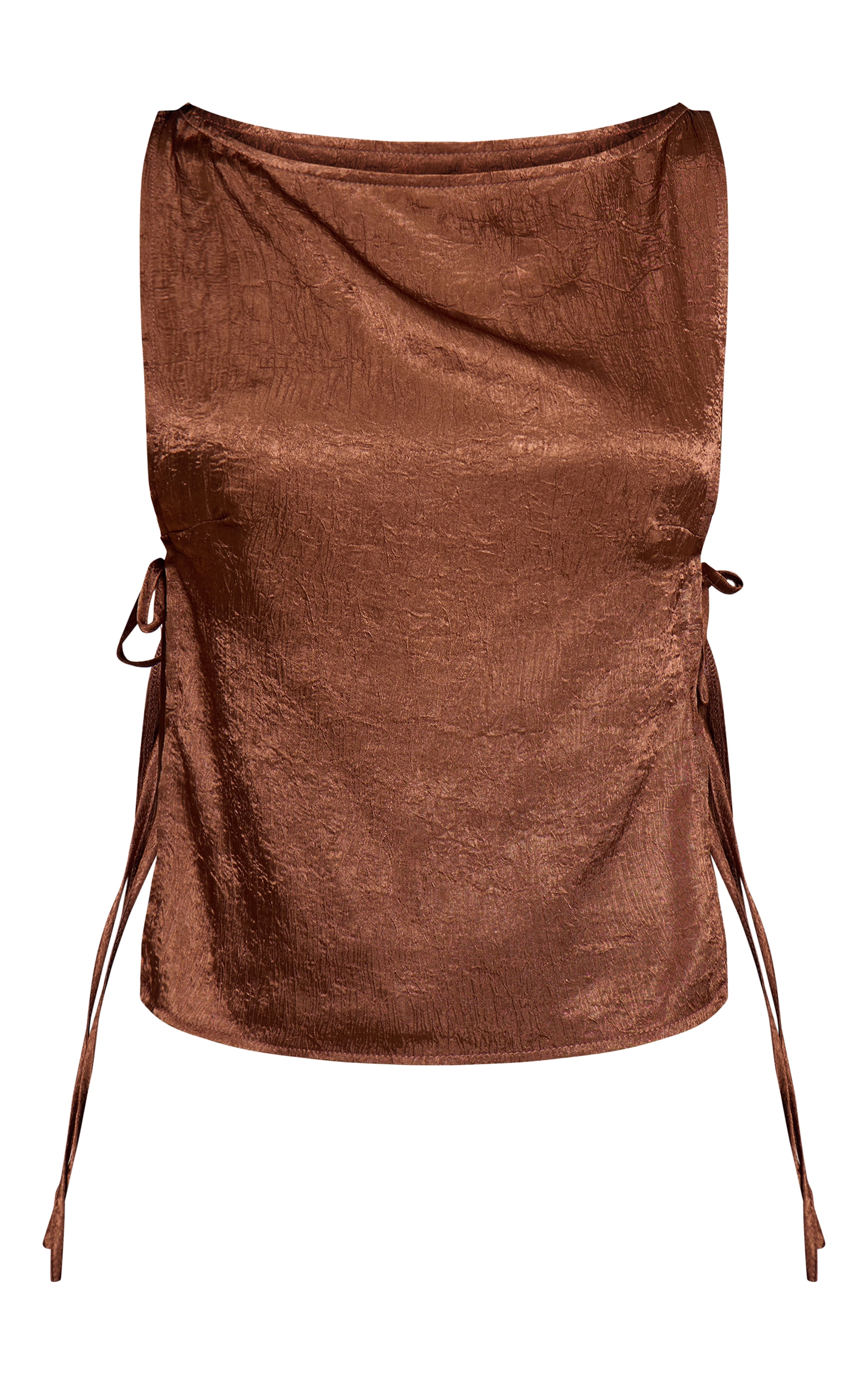 Chocolate Textured Satin Tie Side Long Top image 5