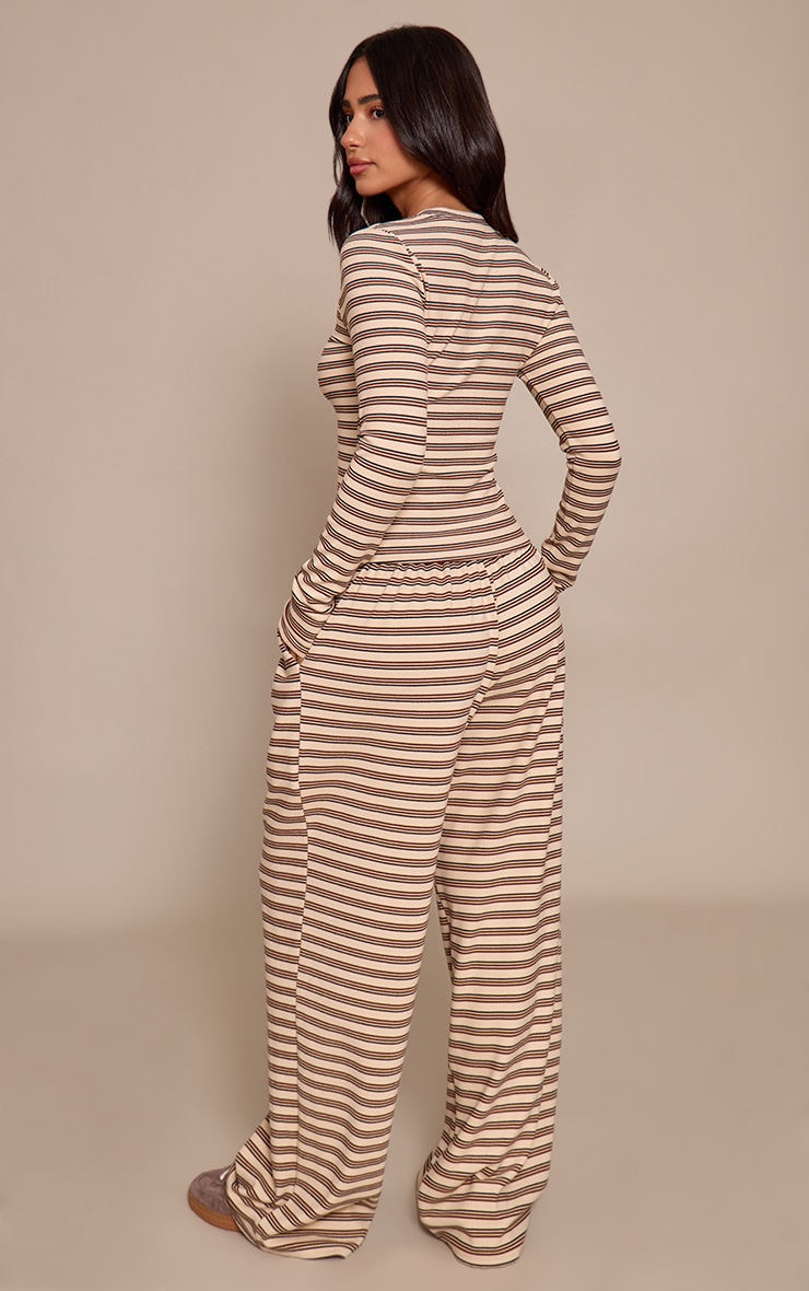 Petite Beige Striped Soft Fleece Straight Leg Sweatpants image 3