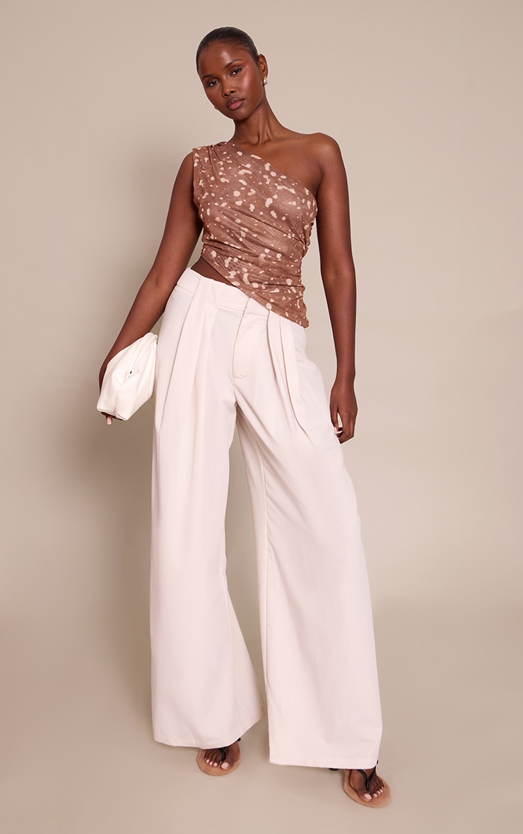 Printed Mesh Asymmetric One Shoulder Top image 3