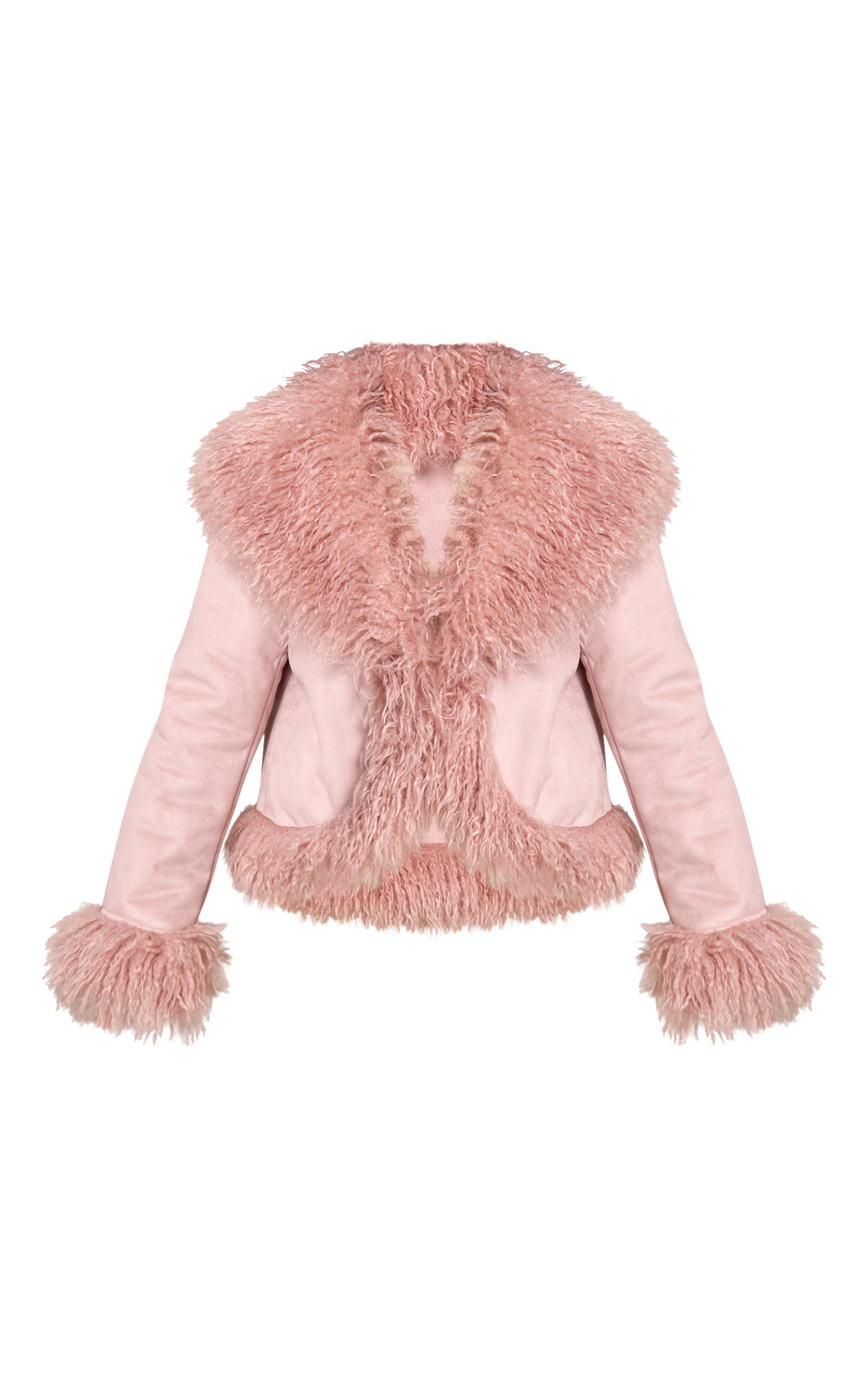 Petite Manteau style afghan en suédine rose à bordures en fausse fourrure image 5