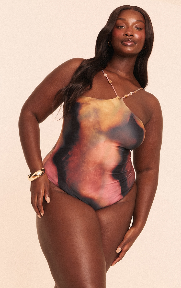 Plus Multi Blurred Print Bandeau Swimsuit image 1