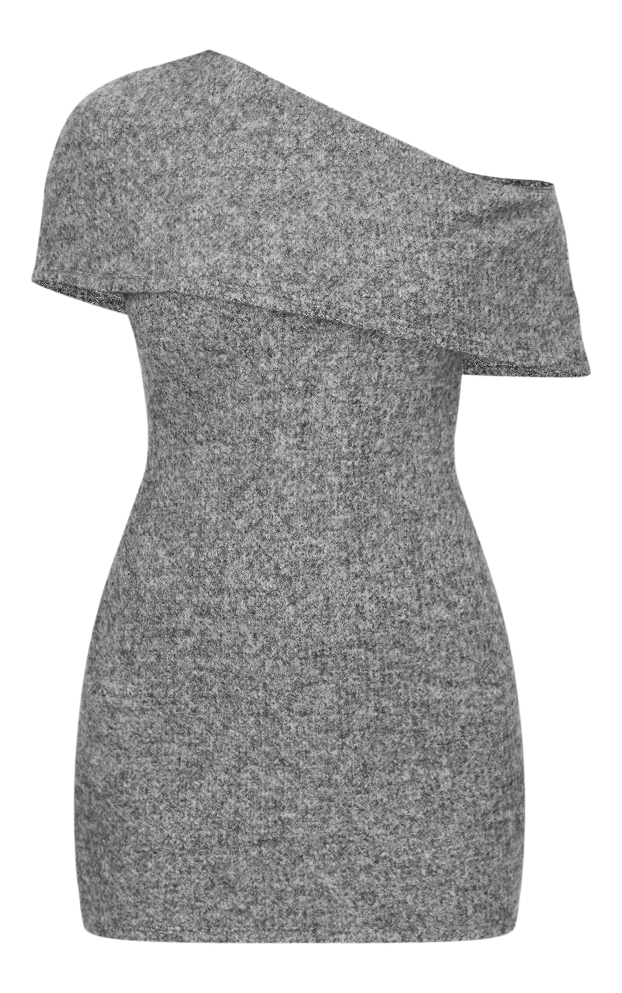 Charcoal Brushed Rib Asymmetric Bodycon Dress image 5