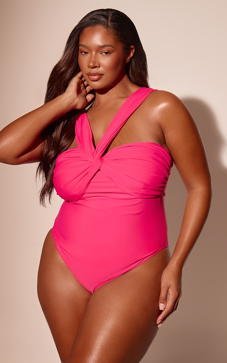 Plus Fuschia Ruched Bust Swimsuit