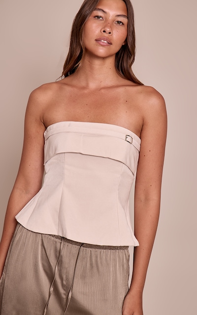 Bustier tissé gris pierre replié à boucle