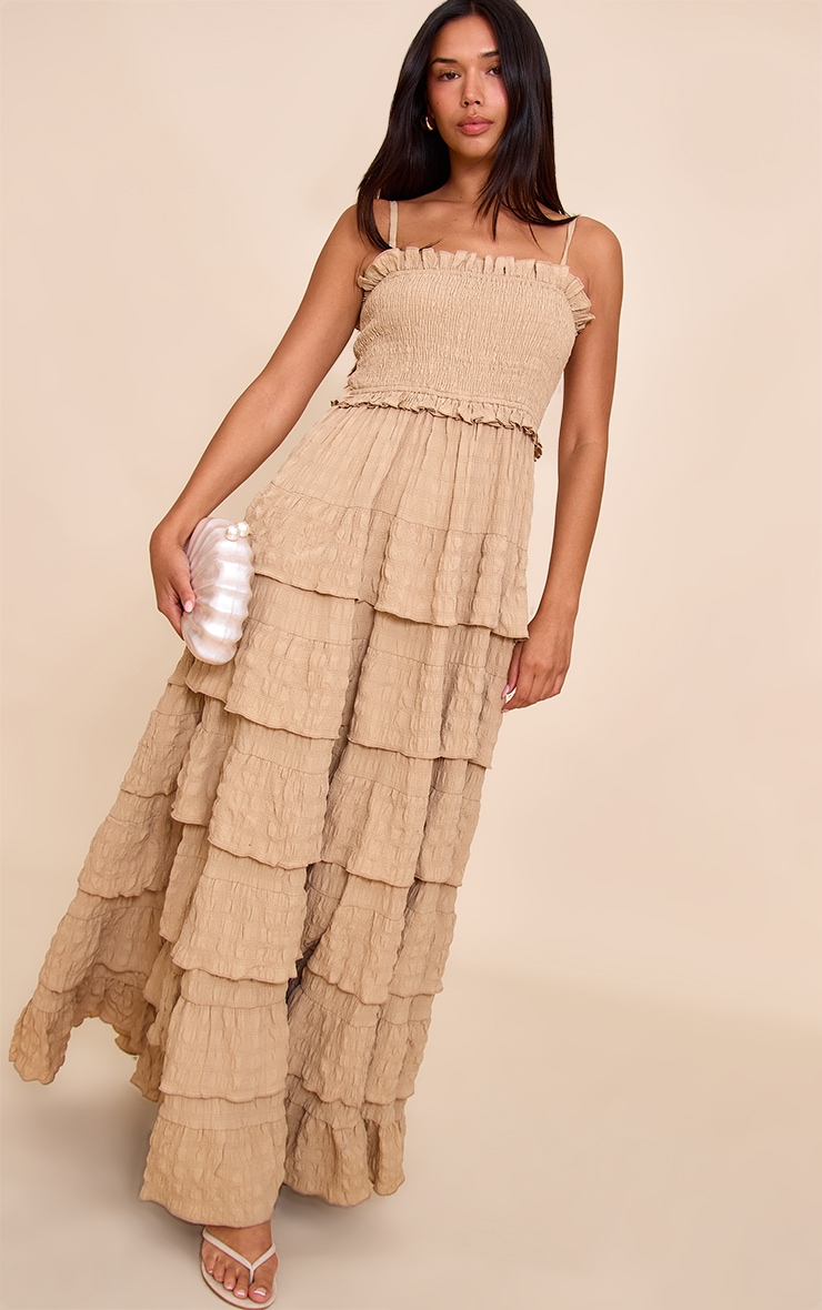 Stone Textured Shirred Tiered Maxi Dress image 3