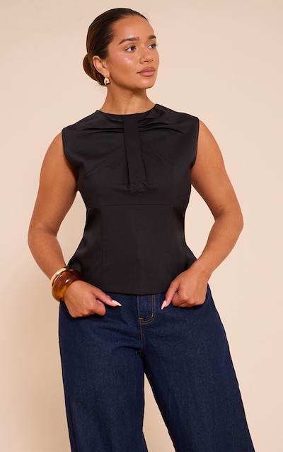 Shape Black Woven Pleat Front Top