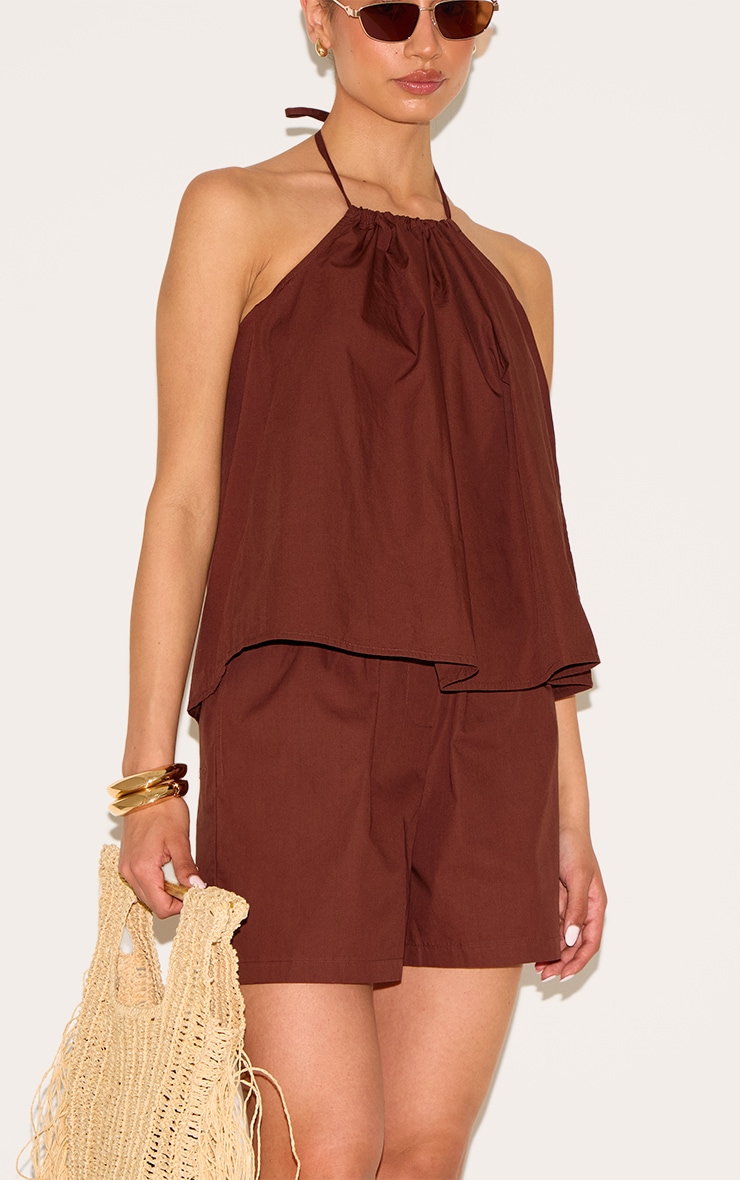 Tall Chocolate Poplin Floaty Shorts image 5