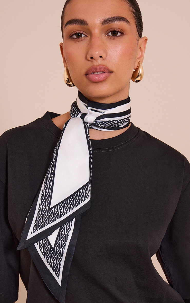 White Border Satin Neck Scarf image 1